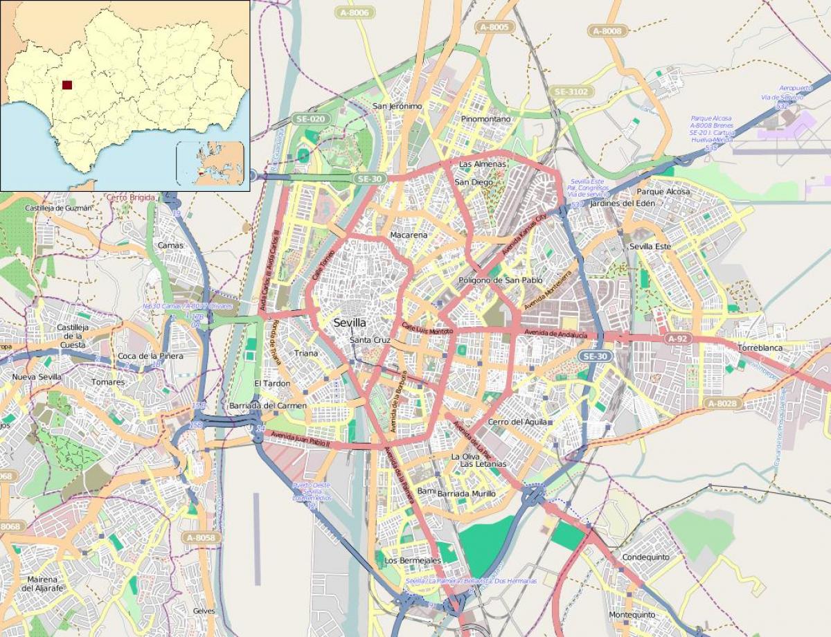 bản đồ của Seville, tây ban nha khu phố