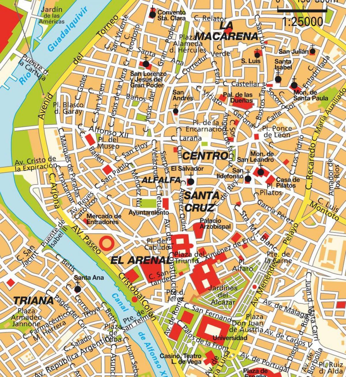 bản đồ của Seville, tây ban nha trung tâm thành phố