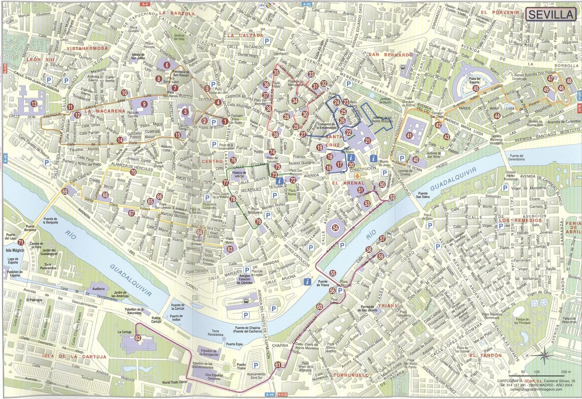 đường phố, bản đồ của Seville, tây ban nha