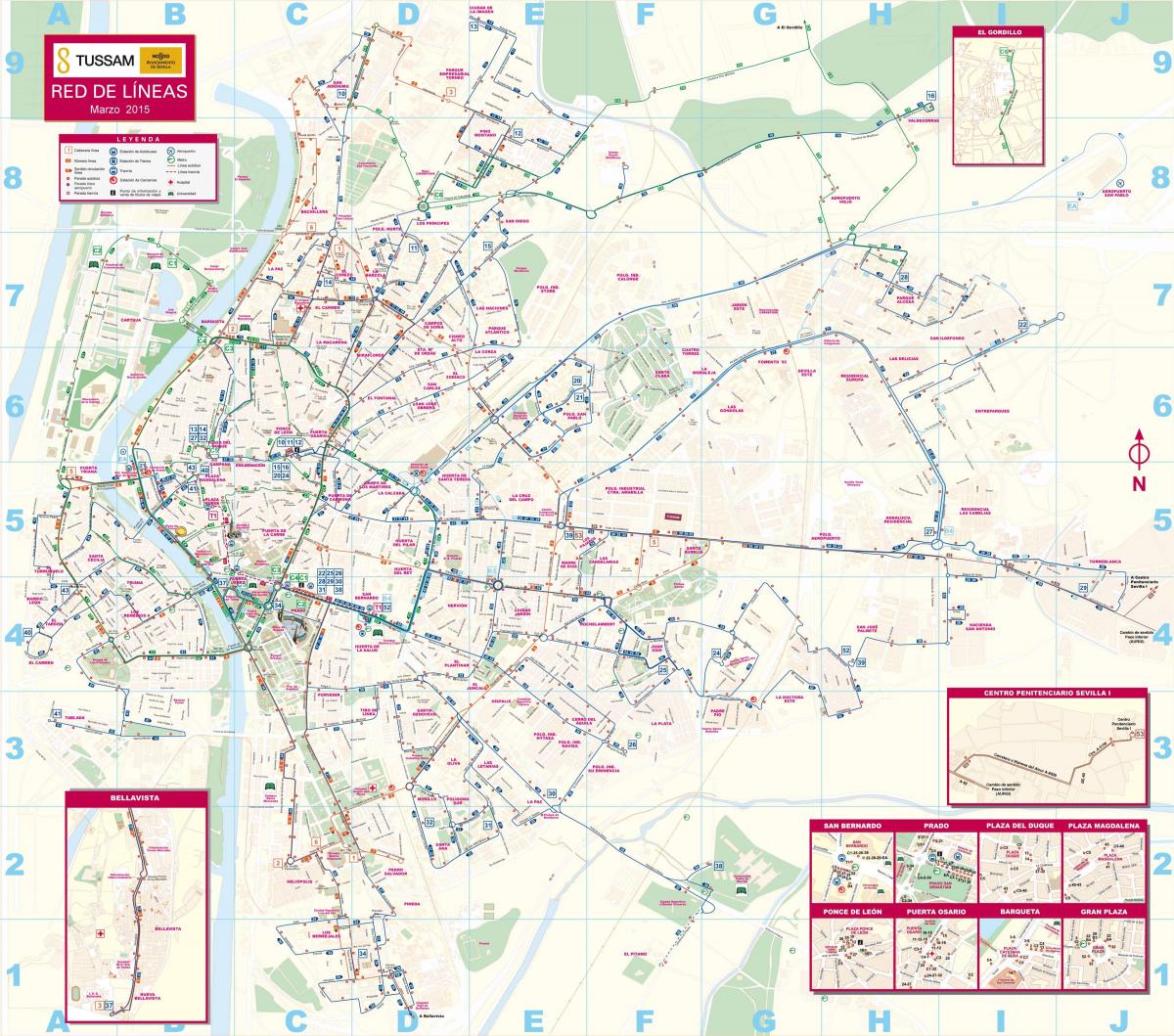 Seville giao thông công cộng bản đồ
