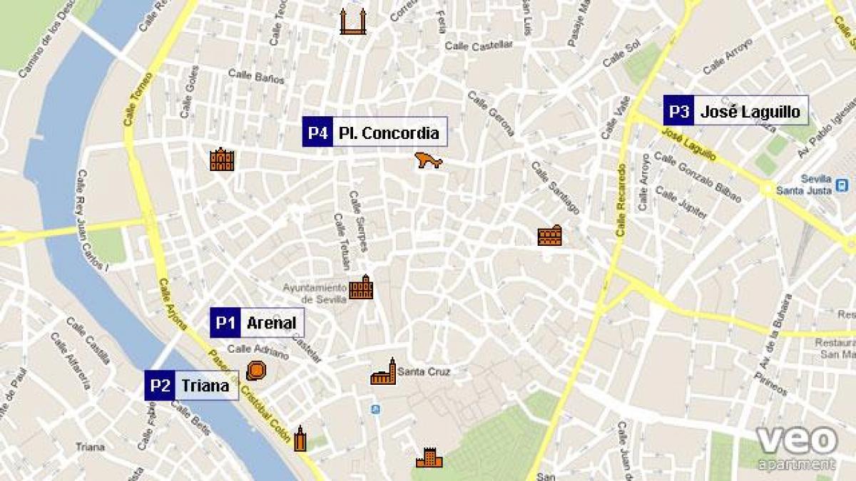 bản đồ của Seville bãi đậu xe